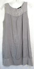 Lungo Larno Gray Sequined Trim Linen Button Back Sleeveless Dress Size XS EUC