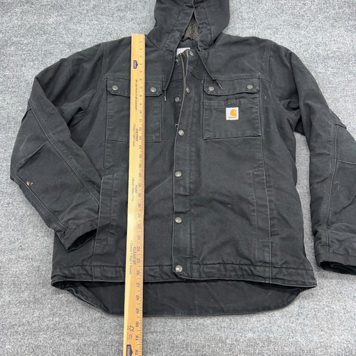 Carhartt Jacket Mens M Black Bartlett Sherpa-Lined Utility Washed Duck Hooded - Picture 5 of 8