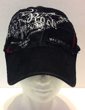 Hard Rock Cafe Honolulu VTG Strapback Hat Black Corduroy Embroidered