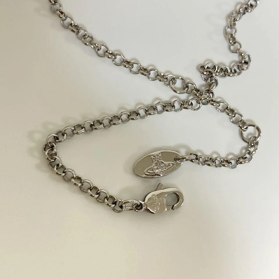 Auténtico Collar Vivienne Westwood 3D Pequeño Orbe Vidrio Plata Cadena Foto 3 de 3