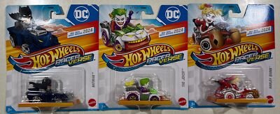 Hot Wheels バットマン・ジョーカー・ハーレークイーン ミニカーセット NEW 2024 HOT WHEELS RACER VERSE DC THE JOKER, BATMAN & HARLEY