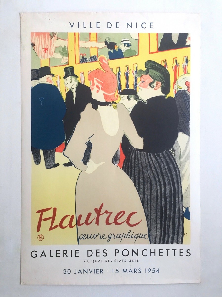 TOULOUSE LAUTREC RARE 1954 LITHO PRINT FRENCH EXHBT POSTER AT