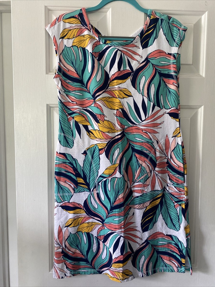 T by Talbots UPF 50 Cozy Crush Cross Back Dress Tropical Fronds