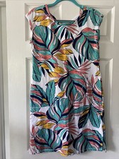 T by Talbots UPF 50 Cozy Crush Cross Back Dress Tropical Fronds Women's XS