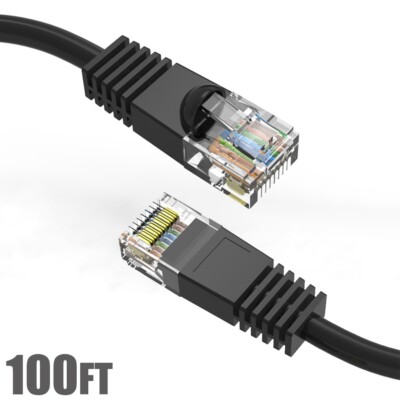 100FT Cat5E RJ45 Ethernet LAN Network UTP Snagless Patch Cable Pure Copper Black