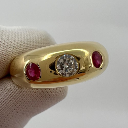 Vintage Cartier Diamond Ruby Daphne 18k Yellow Gold Three Stone Domed Ring EU49 - Picture 6 of 12