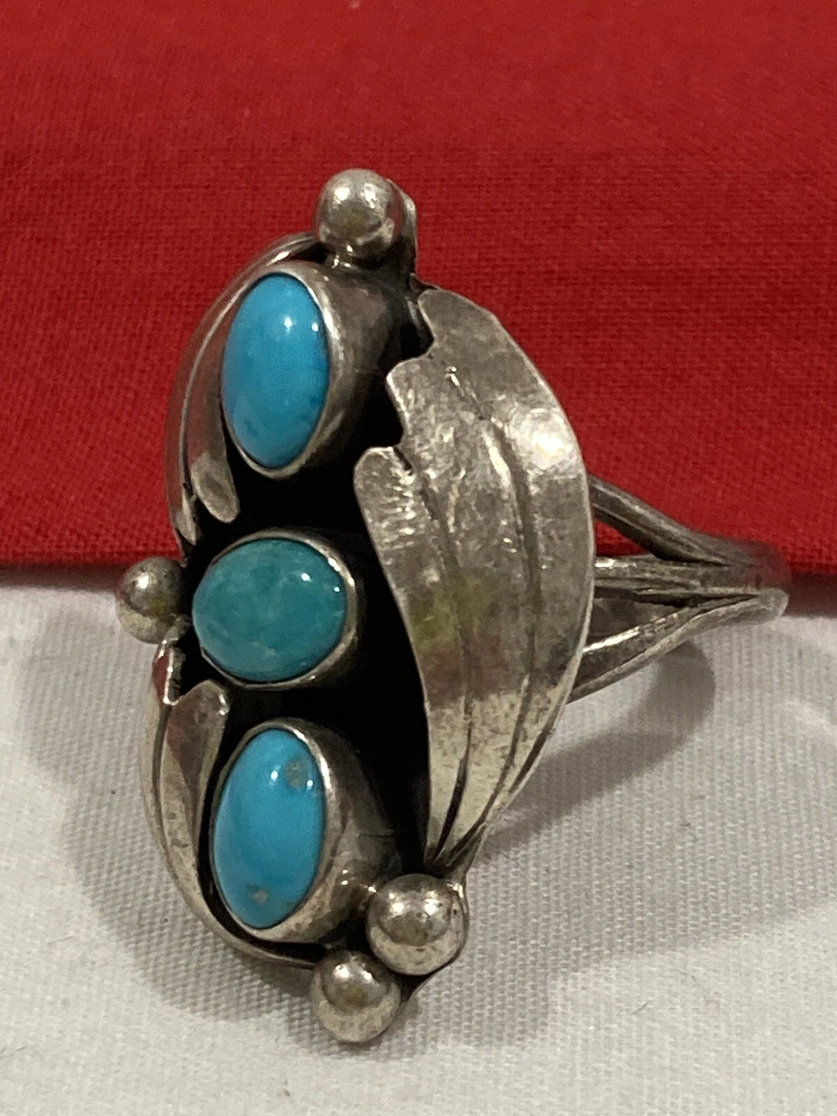 Vintage NAVAJO NATIVE AMERICAN 925 Sterling Silver Turquoise RING SIZE 6.75