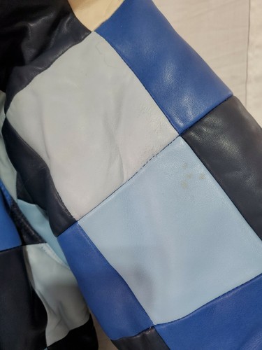 Marc Buchanan Leather Jacket Blue Checkered size 54 used lot#1438 - Picture 5 of 12