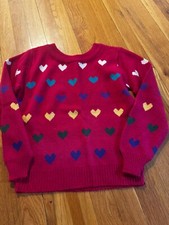 Vintage Bluebird Orlon Acrylic Colored Hearts Pink Girls Sweater Read 4 Size