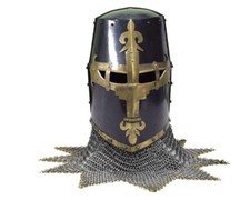 Grande Elmo Cavaliere Medievale con Aventail - Elmetto in acciaio dolce calib...