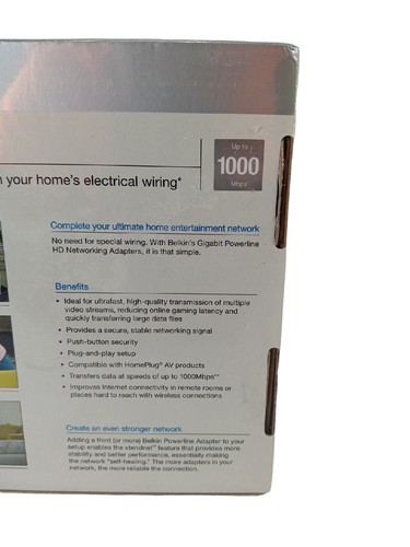 Belkin Gigabit Powerline HD Starter Kit 1000 Mbps Ultrafast Stream Movies Games - Picture 10 of 12