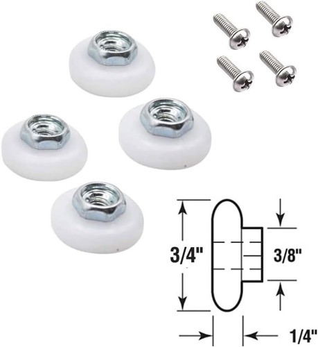 Basco Shower Door Rollers 3/4 inch Diameter Replacements for Sliding Shower - Picture 2 of 3