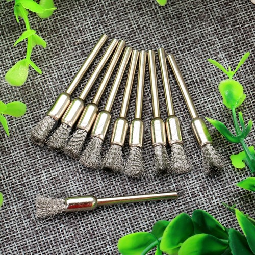 10Pcs Steel Wire Pen Brushes Drill End Polishing 3mm Shank Rotary Tool Wholesale - Picture 1 of 8