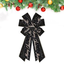 Large Christmas Bows for Wreath Christmas Words Wreath Bow Glitter Black Velv...