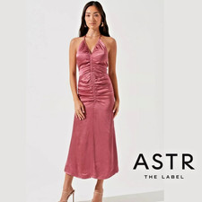 NWT  ASTR the Label  Halter Midi Satin Dress  Mauve Pink  XS
