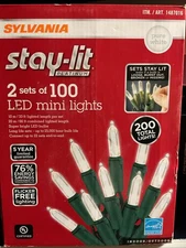 🎄 Sylvania Stay-lit 2 Sets Of 100 Mini Pure White LED Lights🆕AS SHOWN