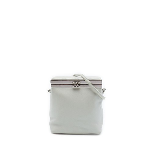 Chanel CC Metallic Calfskin Vanity Bag Pre-Loved Off White