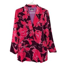 Venus Floral Blazer Womens 10 Pink Purple Double Breasted Stretch Jacket Career