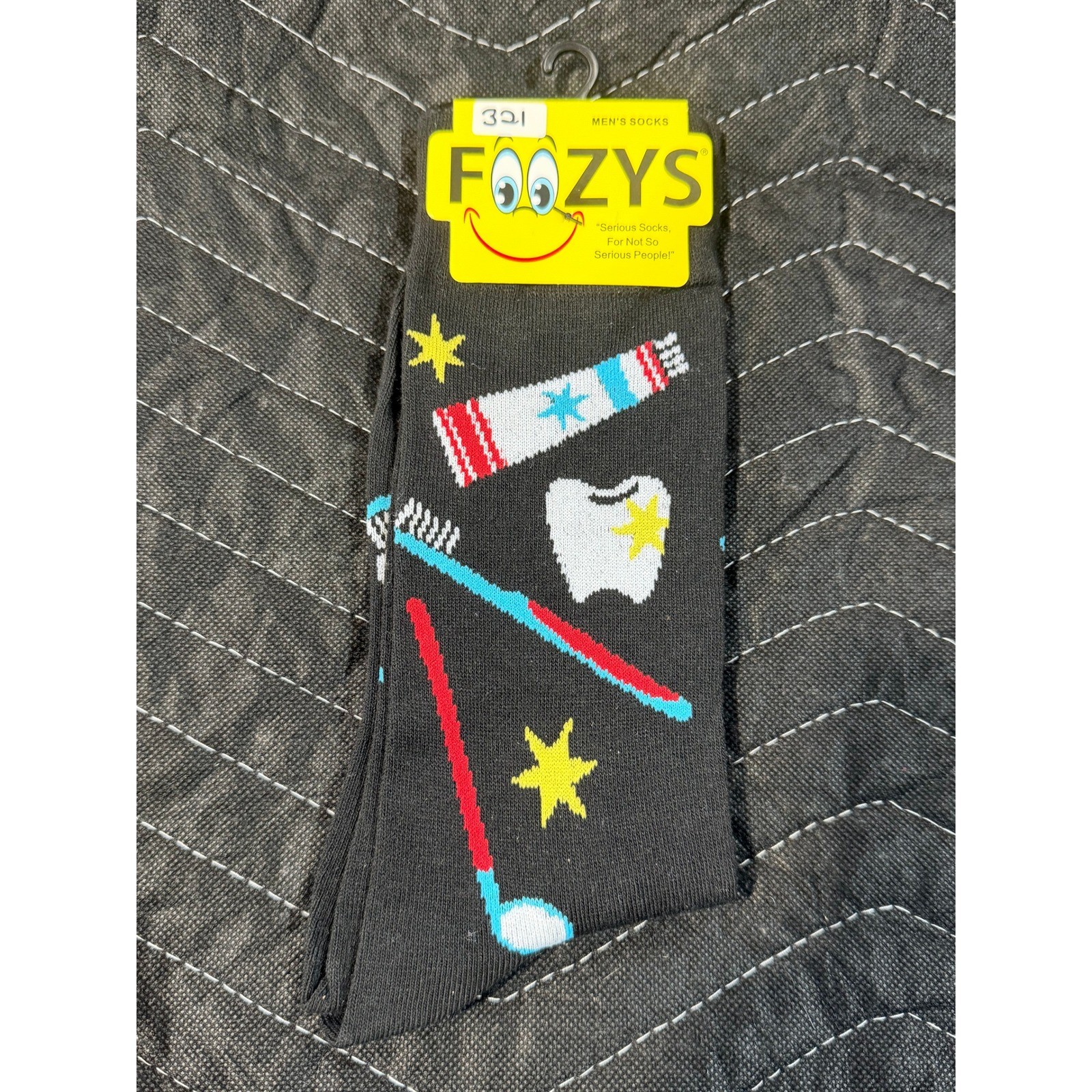 Foozys Dental Crew Socks Men Size 10-13 Black NWT Toothbrush Toothpaste ...