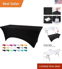 Durable Black Spandex Fitted Table Cover for 6ft Tables   Easy Setup  Washable