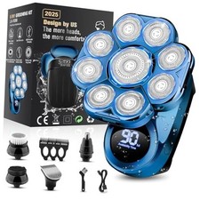 9D Electric Head Shaver for Bald Men, Upgraded 5-in-1 Waterproof Wet/Dry Blue