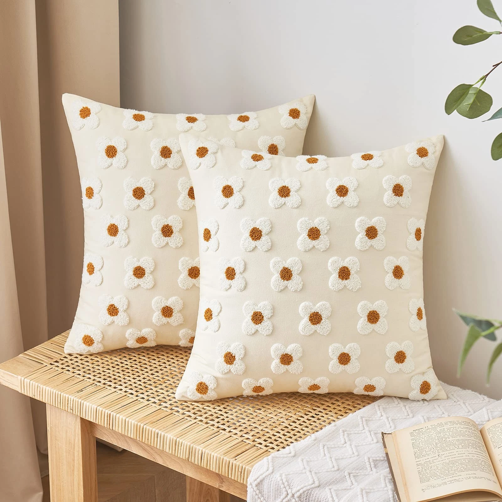 Decorative Throw Pillow Covers Sun Flower Jacquard Pillowcase Cushion Case Sq...