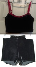 Black dance cheer tap baton top and shorts velvet child S or M Made in USA