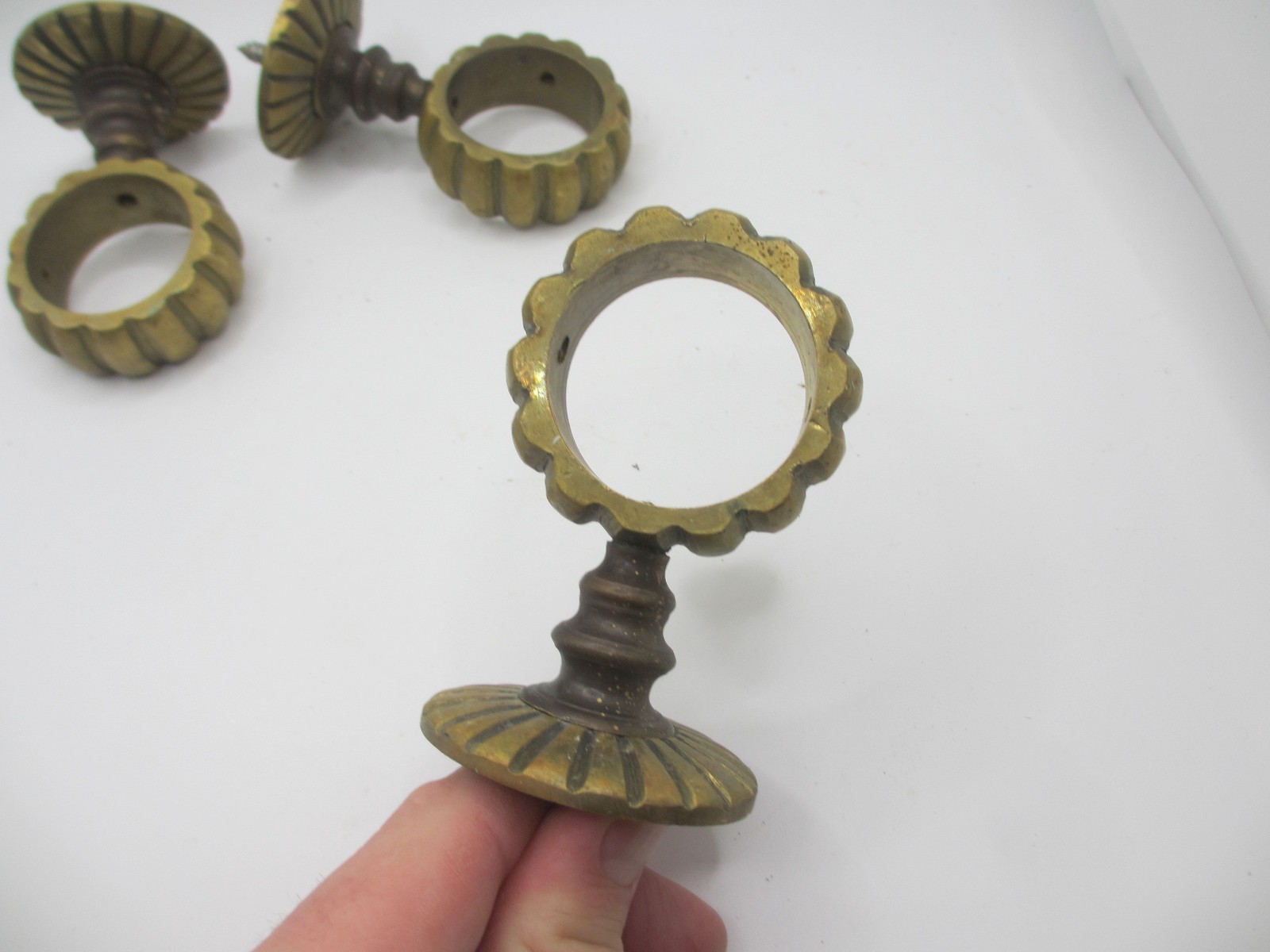Antique Brass Curtain Pole Holder Hand Rail Bracket Old Hanger Victorian £15each