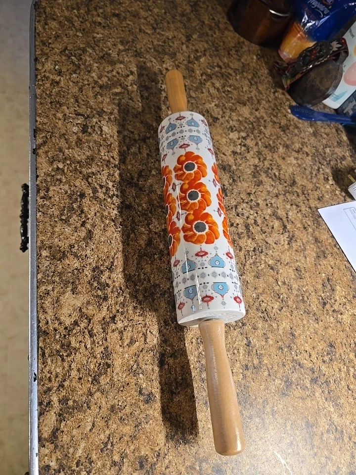 Anthropologie Poppy Roll The Dough Ceramic Rolling Pin