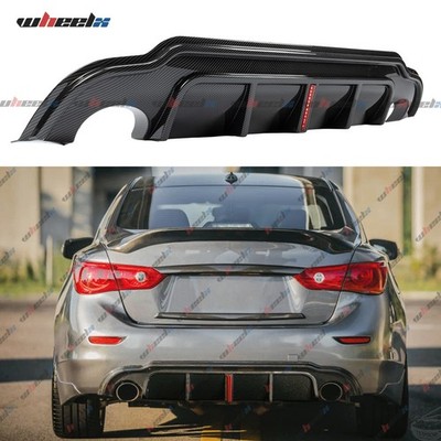 For 2014-17 Infiniti Q50 Carbon Fiber Rear Bumper Diffuser W/ V2 LED Brake Light