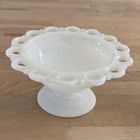 Vintage Milk Glass Lace Edge Pedestal Compote Bowl 7"
