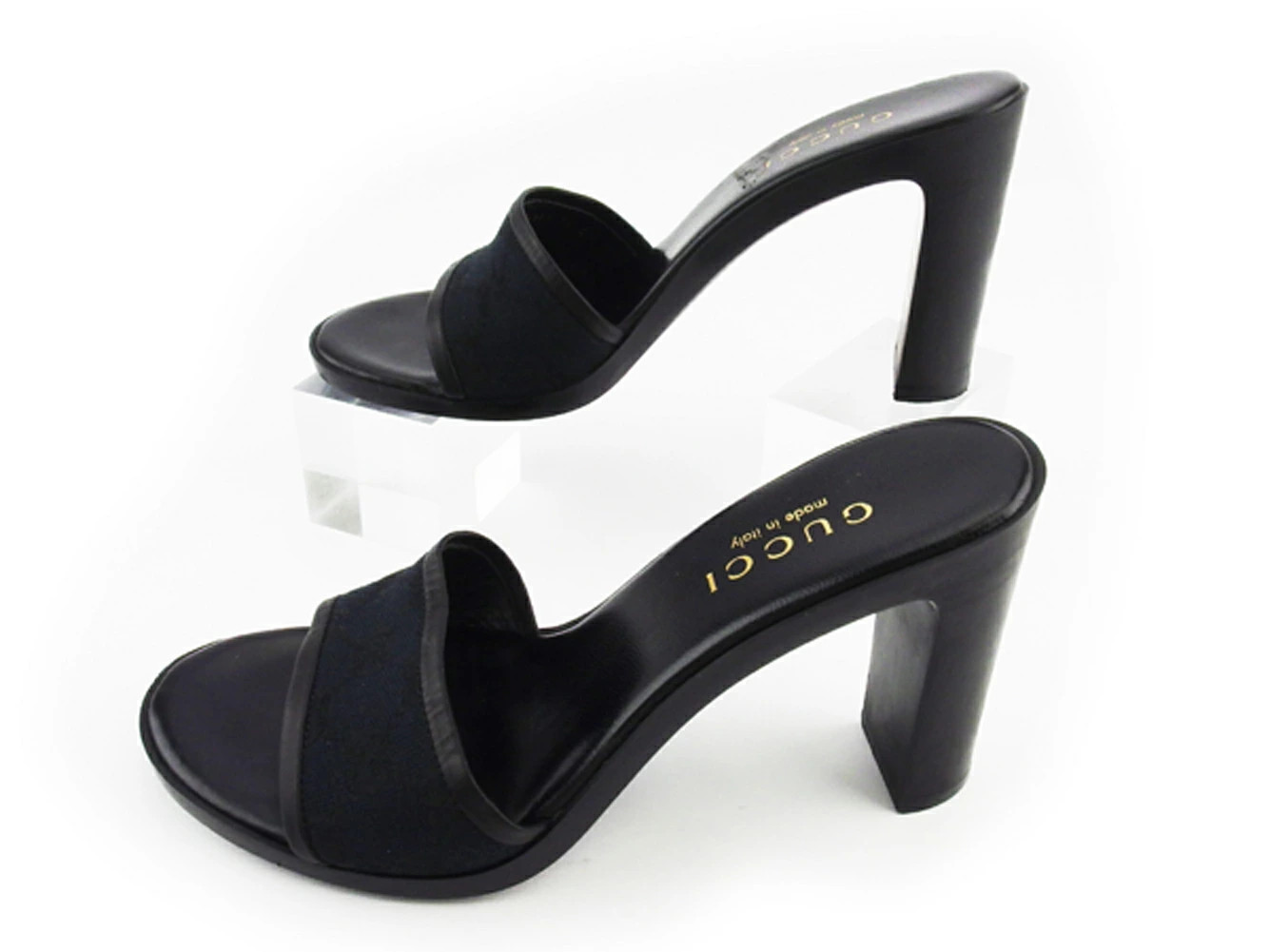 GUCCI Sandals Shoes Women's #36C Chky Heel GG Canvas Black Canvas x Leather GUCC thumbnail 5