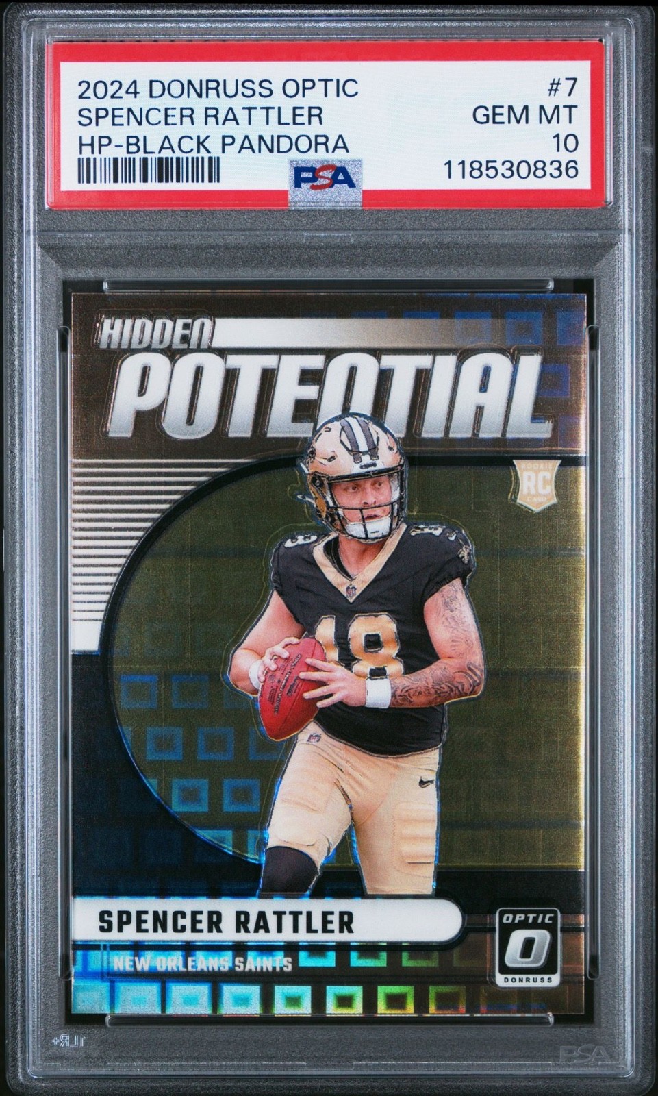 Spencer Rattler Panini Donruss Optic Hidden Potential #7 Black Pandora