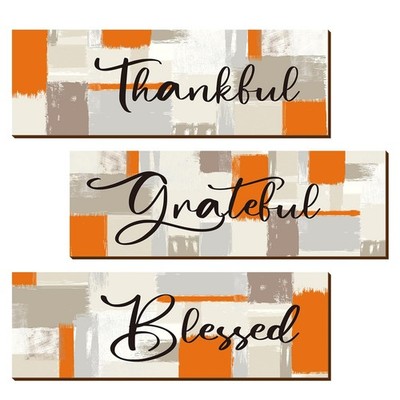 3 Pcs Orange Bathroom Decor 12 x 4 inch Thankful Grateful Blessed Wall Signs ...
