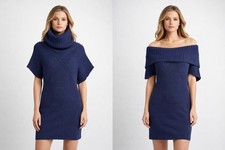Alice + Olivia Cashmere Silk Funnel Neck Sweater Dress Women’s M Indigo