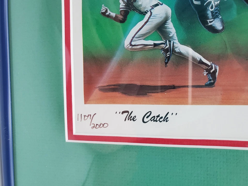 Litografía numerada firmada por Lee Bivens The Catch Otis Nixon Atlanta Braves enmarcada Foto 3 de 4