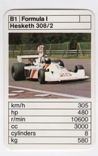 Ace Trump Racing car. Formula 1 Hesketh 308/2