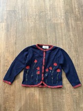 Vintage Green Dog Girls Size 6 Navy Rose Embroidered Plaid Cardigan