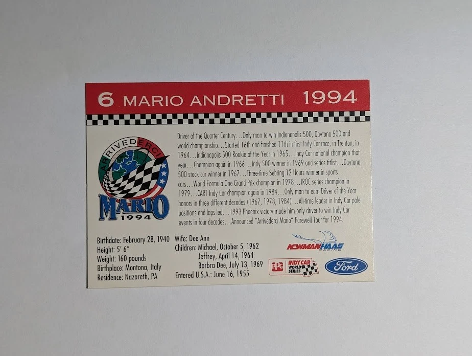 1994 K-Mart Texaco Havoline Racing Mario Andretti #6 HOF - Image 2 of 2