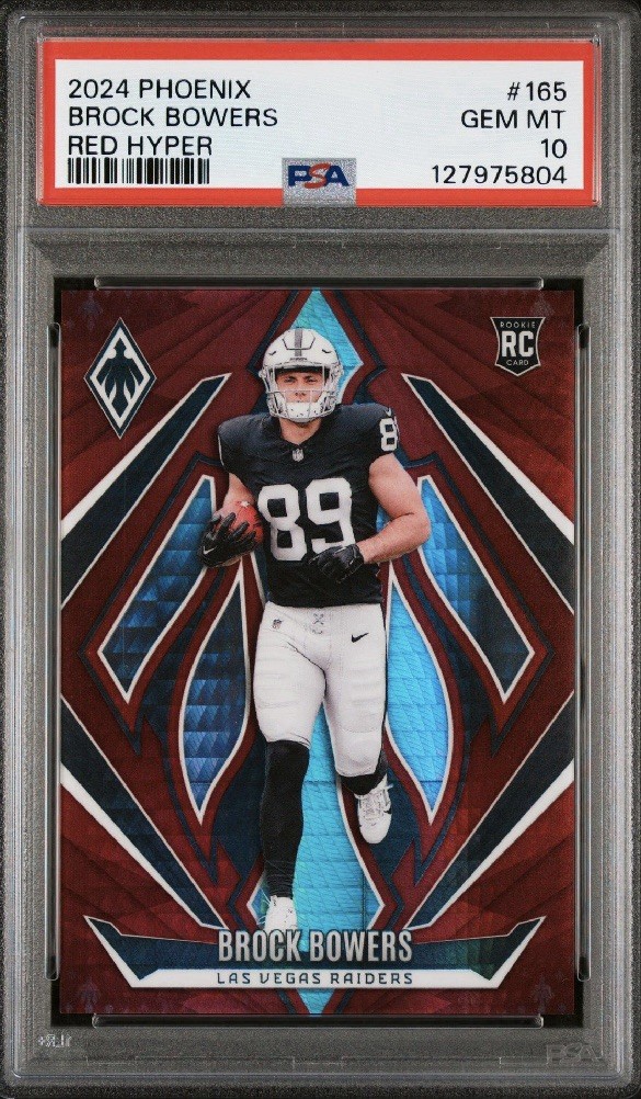 2024 Panini Phoenix - Rookies Brock Bowers #165 Red Hyper /140 (RC) PSA 10