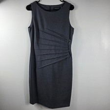 IVANKA TRUMP Sleeveless Sheath Dress Charcoal Gray Pleated Zip Size 8