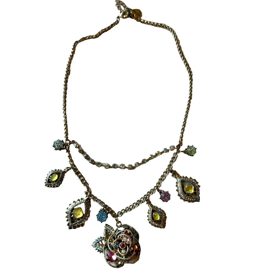 Ожерелье с подвеской в виде зеленого золота с розовым цветком Betsey Johnson 23 дюйма с ПОДПИСЬЮ - Изображение 2 из 4