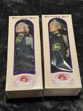 Vtg John Deere Grandpa & Grandma Farmer Porcelain Dolls 17" "RARE"