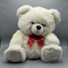 M.S. Toy Vintage White Teddy Bear Plush Red Bow 16" Stuffed Toy