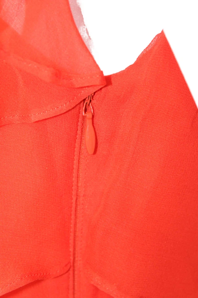 Vestido H Halston Heritage para mujer de seda con un hombro en capas naranja talla 4 Foto 4 de 4