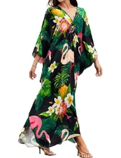 Kaftan Dresses for Women, V Neck Moo Moos Colorful Print Cover Ups Caftan Beach