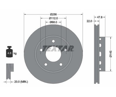 2x TEXTAR Bremsscheibe PRO Hinterachse Ø 256mm für VW AUDI