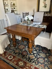 Antique Victorian Oak Farm Table. Hand Carved.
