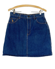 Vintage 1980s blue denim mini skirt high waist HUNT CLUB cotton jean dark