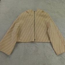 Fendi Jacket Womens 42 IT 6 US Beige Wool Reversible FF Logo Zucca NWT